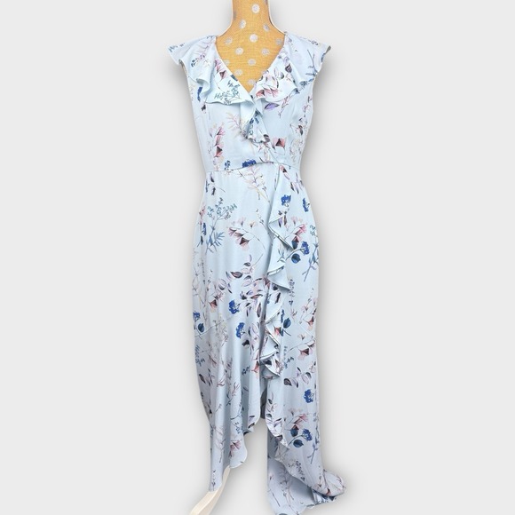 Banana Republic Dresses & Skirts - Banana Republic Floral Ruffle‎ High-Low Maxi Dress Blue Sleeveless Size 6